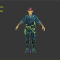 Police Officer In Blue Uniform With Hat And Equipment Belt Standing On Gray Background