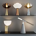 Modern Table Lamps With Gold Silver White Bases And Sleek Designs On Shelf