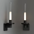 Set Of Two Illuminated Modern Wall Lamps With Black Base Transparent Glass Shade