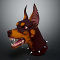 Fierce 3D Doberman Head Model Featuring Brown Black Fur Sharp Teeth Spiked Collar