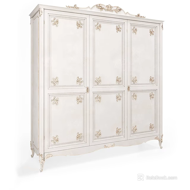 White European Style Carved Wardrobe With Multiple Doors And Elegant Design 3d model 