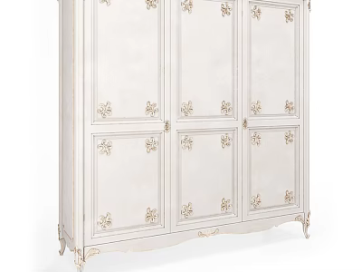 White European Style Carved Wardrobe With Multiple Doors And Elegant Design 3d model