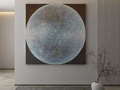 Circular Abstract Painting With Blue Gray Tones Golden Texture In Modern Interior 3d model