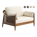 Beige Fabric Leisure Chair With Wooden Frame Rattan Armrests And Color Options