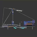 Industrial Mechanical Device With Crane Arm Blue Structure Platform Base And Suspension Cables