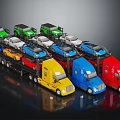Multi Colored Car Carrier Trucks Transporting Various Colored Cars On Trailer