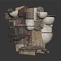 Industrial Scene Construction With Rock Base Circular Metal Platforms Pipes And Staircases