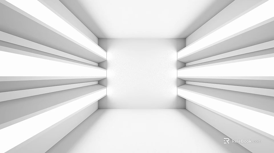 Minimalist White Corridor With Geometric Lines And Light Shadow Modern Design Elements 3d model 