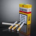 Parisienne Brand Cigarettes With Yellow Box And Filter Tips On Black Surface