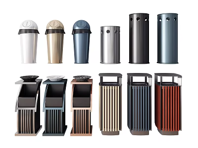 Public Facilities Waste Bins With Multiple Designs And Different Color Options 3d model