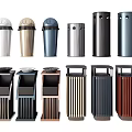 Public Facilities Waste Bins With Multiple Designs And Different Color Options 3d model