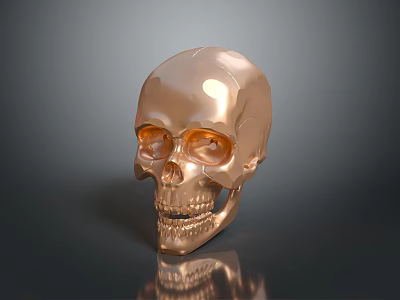 Golden Human Skull Organ Model With Shiny Surface And Detailed Facial Features 3d model