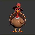 Cartoon Thanksgiving Turkey With Red Pilgrim Hat And Feather Details