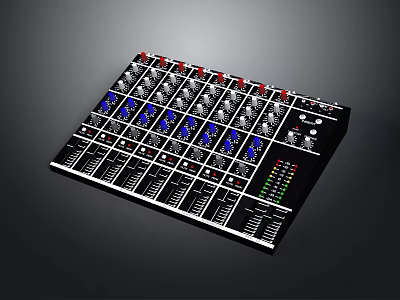 Professional Audio Mixer with Multiple Channels Control Knobs Faders and LED Indicators 3d model