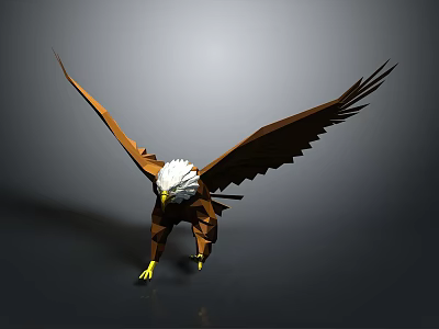 3D Origami Style Eagle Sculpture With Spread Brown Wings And White Head 3d model