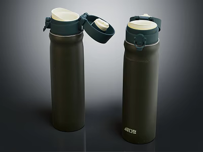 Adidas Dark Green Insulated Water Bottles With Open And Closed Lids 3d model