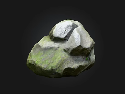 Natural Stone Wood Decorative Element With Green Moss And Textured Details 3d model