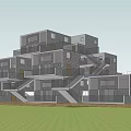 Modern Multi Storey Building With Geometric Structure Balconies Staircases And Open Design 3d model