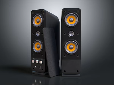 Modern Black Audio Speakers With Yellow Woofer Tweeter Control Knobs And Sleek Design 3d model