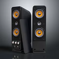 Modern Black Audio Speakers With Yellow Woofer Tweeter Control Knobs And Sleek Design 3d model