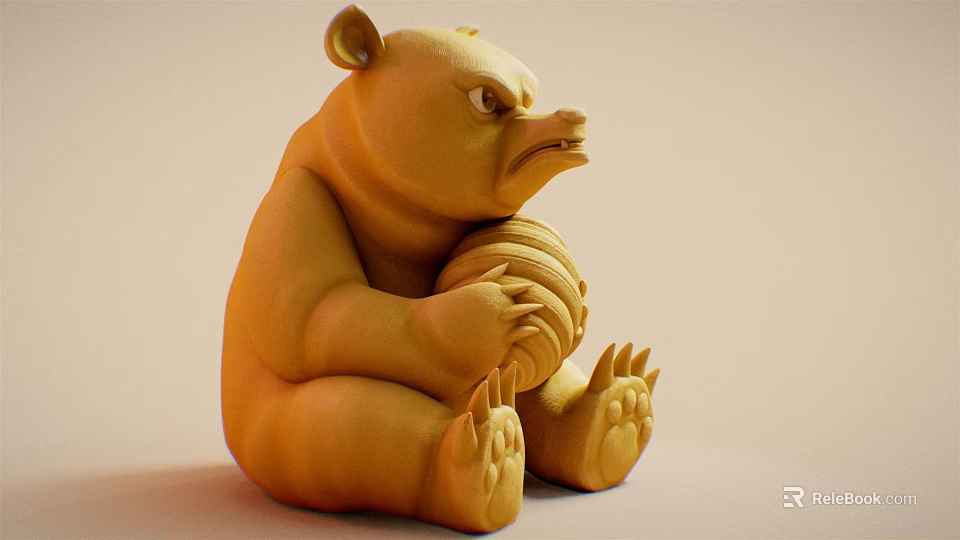 Yellow Reptile Sculpture Sitting Holding Ball with Spiked Claws on Light Background 3d model 