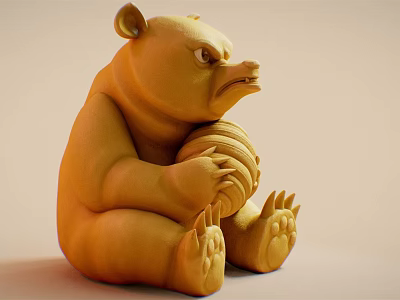 Yellow Reptile Sculpture Sitting Holding Ball with Spiked Claws on Light Background 3d model