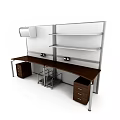 Modern Office Desk With Open Layout Wooden Top Metal Shelves And Drawers