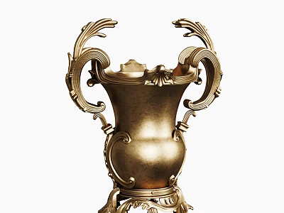 Elegant Golden Classical Vase With Intricate Scroll Handles And Fresh Floral Arrangement 3d model