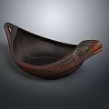 Traditional Dark Brown Wooden Decorative Ornament Set With Boat Shaped Carved Details