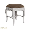 Classic Stool With White Ornate Carved Legs And Brown Fabric Cushion