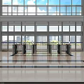 Public Facility Entrance Hall With Security Turnstiles Large Glass Windows And Bright Interior