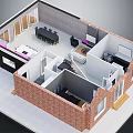 Modern Industrial House Interior Layout Featuring Dining Living Bedroom Staircase Windows And Brick Walls