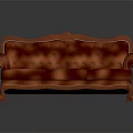 Classic Red Tufted Three-Seater Sofa With Carved Wooden Frame And Curved Arms