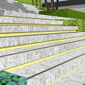 Outdoor Stone Stairs With Yellow LED Strip Lights And Lush Green Bushes