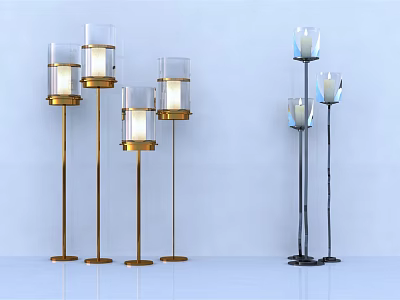 Modern Floor Lamps With Gold And Black Bases Transparent Glass Shades Contemporary Design 3d model