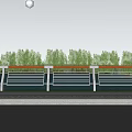 Roadside Railing Fence Along Waterfront With Green Grass Trees And Cloudy Sky