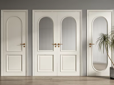 White Casement Doors With Arched Glass Panels In Modern Interior With Wooden Floor 3d model