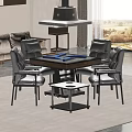 Modern Square Dining Table Set With Grey Chairs And Glass Top