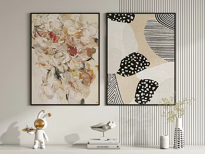 Interior Decor With Two Wall Art Floral And Geometric Patterns Decorative Rabbit Bird Figurines 3d model