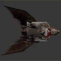 Winged Dragon Game Movie Character With Red Horns Red Eyes Brown Scales On White Cube