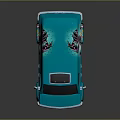Turquoise Van With Floral Design Large Off Road Tires And Roof Rack