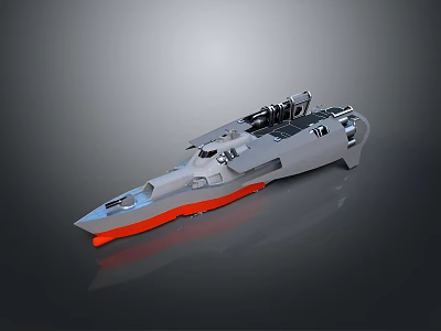 Gray Military Model Ship With Red Bottom Upper Structure And Equipment 3d model