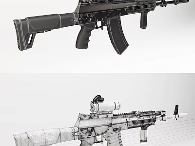 Assault Rifle Weapon 3D Model With Tactical Scope Magazine Grip And Stock 3d model