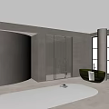 Modern Shower Sauna Interior With Glass Door Green Bathtub And Marble Walls