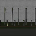 Modern Outdoor Lights With Different Heights Illuminating Garden Lawn And Trees