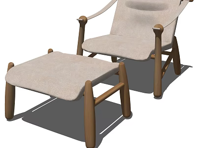 Comfortable Beige Armchair with Wooden Frame and Matching Ottoman Minimalist Design for Living Room 3d model