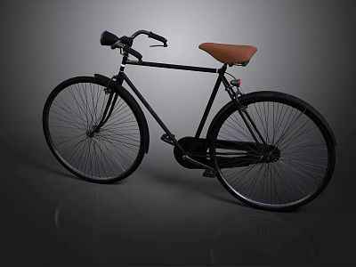 Classic Black Bicycle With Brown Seat And Black Handlebars Vintage Design 3d model