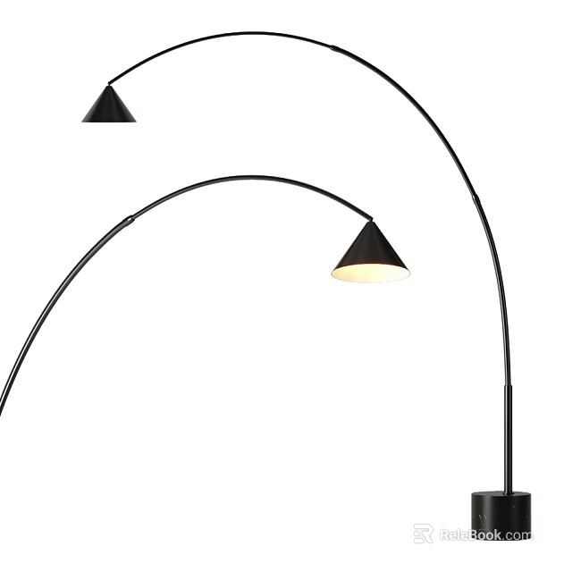 Modern Arched Floor Lamp With Black Conical Shade And Illuminated Warm Light 3d model 
