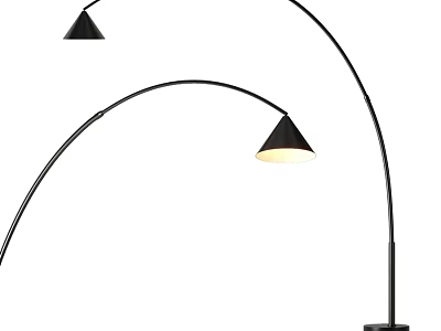 Modern Arched Floor Lamp With Black Conical Shade And Illuminated Warm Light 3d model
