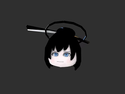 Cartoon Style Woman With Black Hair Blue Eyes Circular Hair Accessory And Hairpin On Head 3d model
